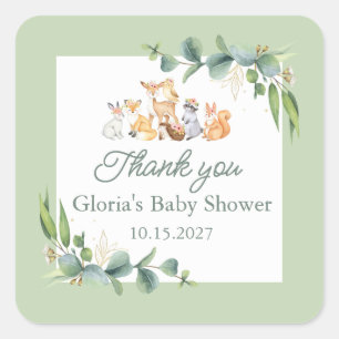 Sticker Carré Baby shower d'animaux de bois de verdure