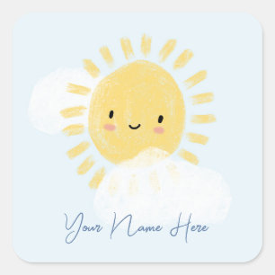 Sticker Carré Baby shower d'anniversaire personnalisé Sunshine