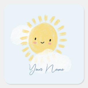Sticker Carré Baby shower d'anniversaire personnalisé Sunshine