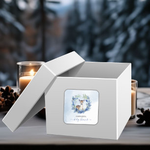 Sticker Carré Baby shower d'aquarelle de cerfs d'hiver