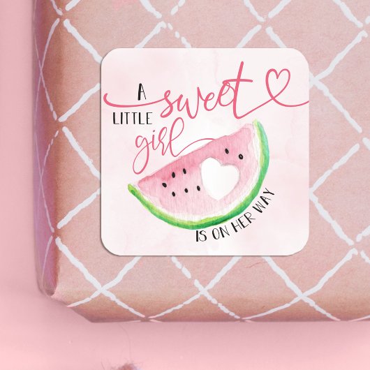 Sticker Carré Baby shower d'aquarelle douce Watermelon