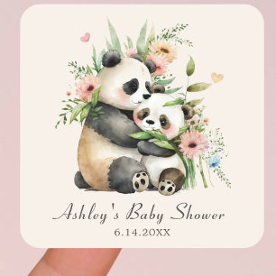 Sticker Carré Baby shower d'aquarelle mignonne Fleurs et ours