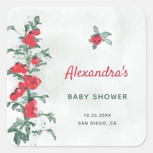 Sticker Carré Baby shower d'aquarelle rustique chic Little Tomat (Devant)