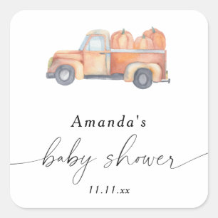 Sticker Carré Baby shower d'automne citrouille de camion