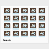Sticker Carré Baby shower d'avion bleu! (Feuille)