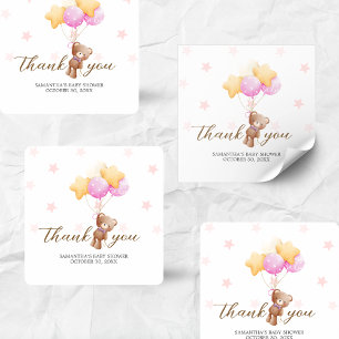 Sticker Carré Baby shower de ballon d'ours rose