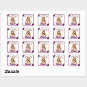 Sticker Carré Baby shower de Boho pourpre (Feuille)