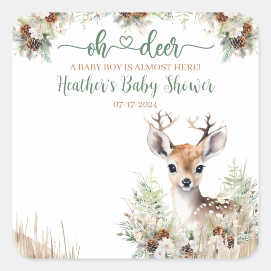 Sticker Carré Baby shower de cerfs de bois (Devant)
