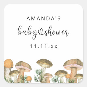 Sticker Carré Baby shower de champignons forestiers