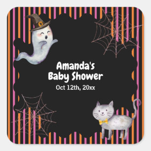 Sticker Carré Baby shower de chat de fantôme Little Boo moderne