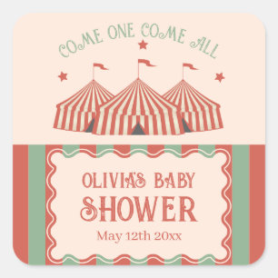 Sticker Carré Baby shower de cirque Vintage rétro