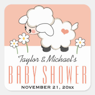 Sticker Carré Baby shower de corail d'agneau