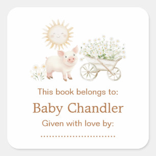 Sticker Carré Baby shower de ferme mignonne