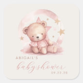 Sticker Carré Baby shower de fille Ours d'aquarelle mignonne (Devant)