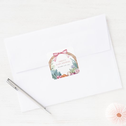 Sticker Carré Baby shower de filles du marché des fermiers culti (Enveloppe)
