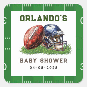 Sticker Carré Baby Shower de Football Une Petite Star Arrive