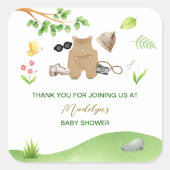 Sticker Carré Baby shower de forêt de Little Explorer (Devant)