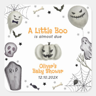 Sticker Carré Baby shower de garçon de Little Boo Ghost