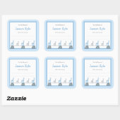 Sticker Carré Baby shower de garçon Giraffe Bleue Plaques de rés (Feuille)