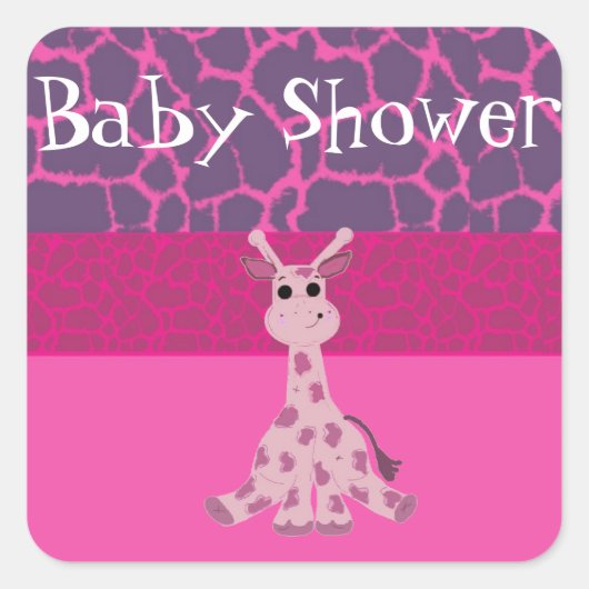 Sticker Carré Baby shower de girafe rose (Devant)