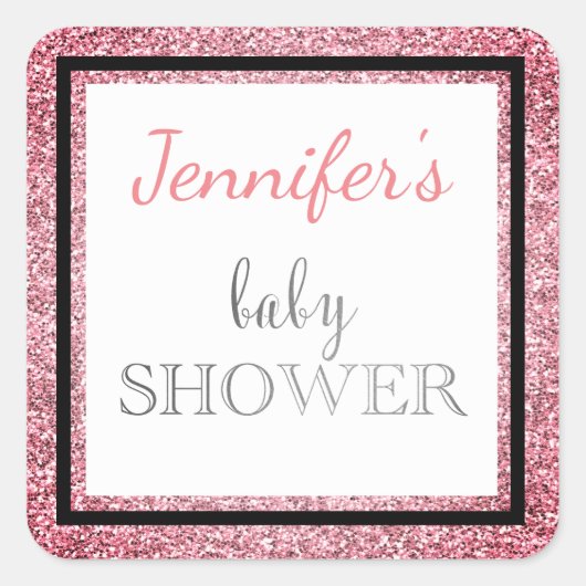 Sticker Carré Baby shower de glamour rose noir (Devant)