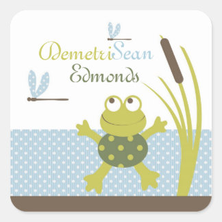 Sticker Carré Baby shower de grenouilles et libellules