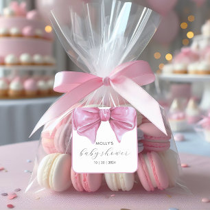 Sticker Carré Baby shower de la corbeille rose