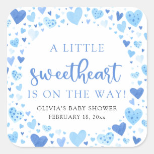 Sticker Carré Baby shower de la Saint Valentin Blue Little Sweet