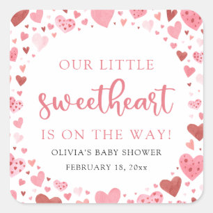 Sticker Carré Baby shower de la Saint Valentin Pink Little Sweet