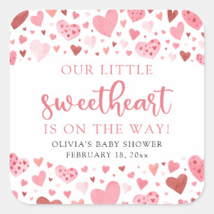 Sticker Carré Baby shower de la Saint Valentin Pink Little Sweet