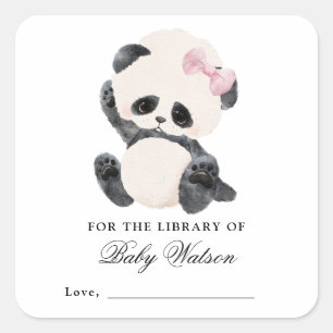 Sticker Carré Baby shower de livres de la bibliothèque Panda