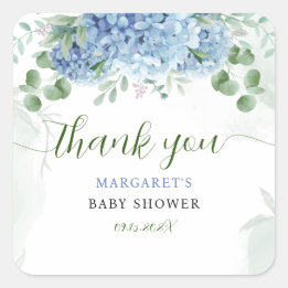 Sticker Carré Baby shower de Merci bleu hydrangea