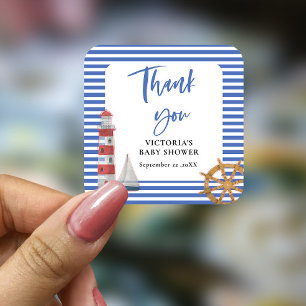 Sticker Carré Baby shower de Merci bleu marine
