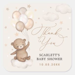 Sticker Carré Baby shower de Merci de l'ours et des ballons