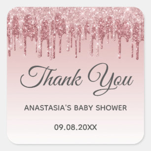 Sticker Carré Baby shower de Merci de Parties scintillant en or 