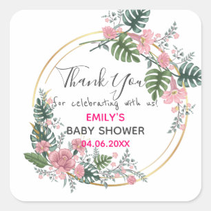Sticker Carré Baby shower de Merci de  rose fleuri