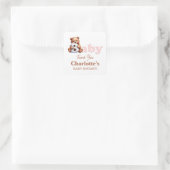 Sticker Carré Baby shower de Merci d'ours rose Teddy (Sac)