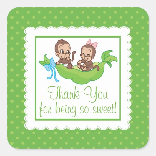 Sticker Carré Baby shower de Merci doux Little Monkey Twins (Devant)