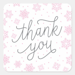 Sticker Carré Baby shower de neige rose Faveur Merci de balise