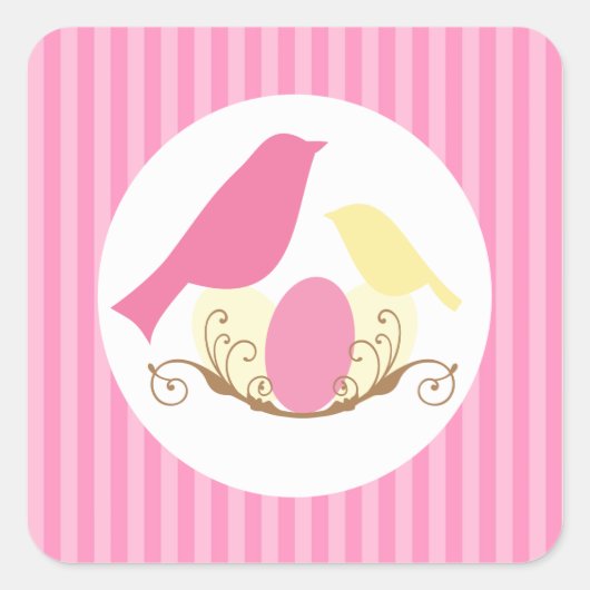 Sticker Carré Baby shower de nids d'oiseaux (Devant)