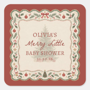 Sticker Carré Baby Shower de Noël Fantaisiste et Joyeux