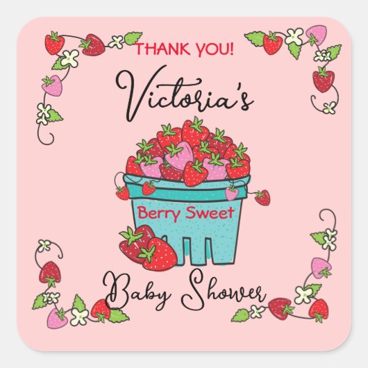 Sticker Carré Baby shower de panier de fruits doux Berry (Devant)