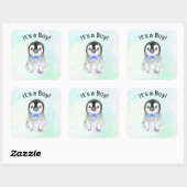 Sticker Carré Baby shower de pingouin (Feuille)