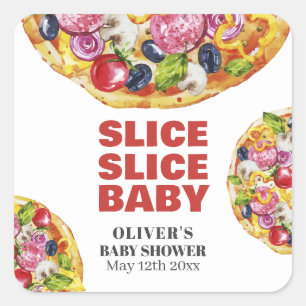 Sticker Carré Baby shower de pizza en tranche italienne chic mod