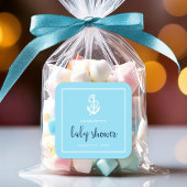 Sticker Carré Baby shower de script bleu Ancre