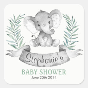 Sticker Carré Baby shower d'éléphant aquarelle