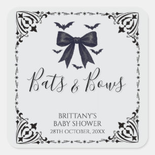 Sticker Carré Baby shower d'Halloween chauves-souris et vaches