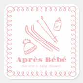 Sticker Carré Baby shower D'Hiver Après Bébé Rose À Main (Devant)