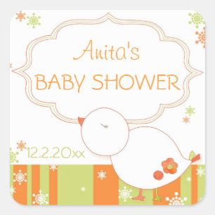 Sticker Carré Baby shower d'hiver aux oiseaux de Noël