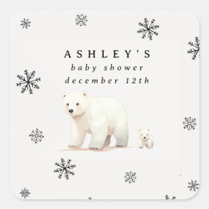 Sticker Carré Baby shower d'hiver de l'ours polaire